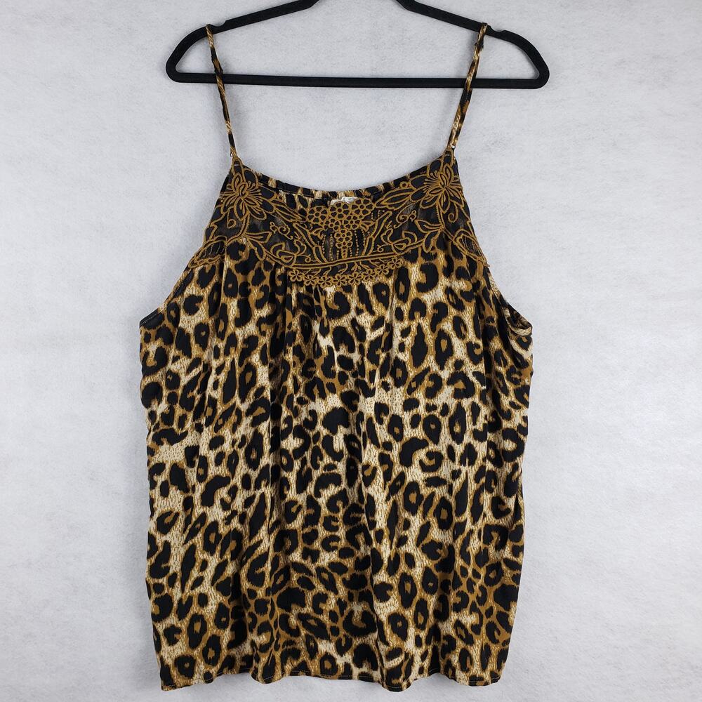 Maurices Plus Women's 3X Embroidered Top Leopard Print Cami Tank Top Brown Black
